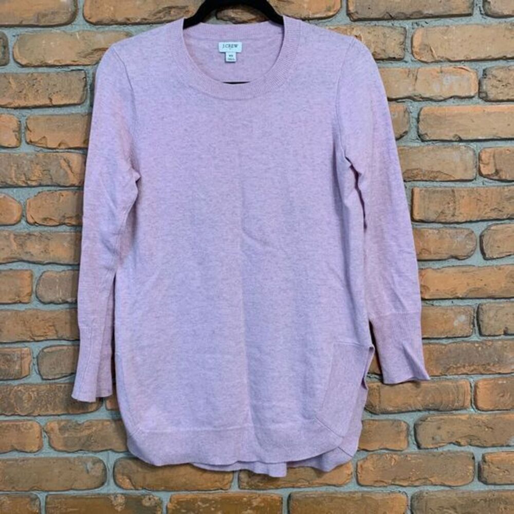 J.Crew Womens XS Sweater Lavender Pink Cotton Wool Blend Crewneck Tunic Side‎